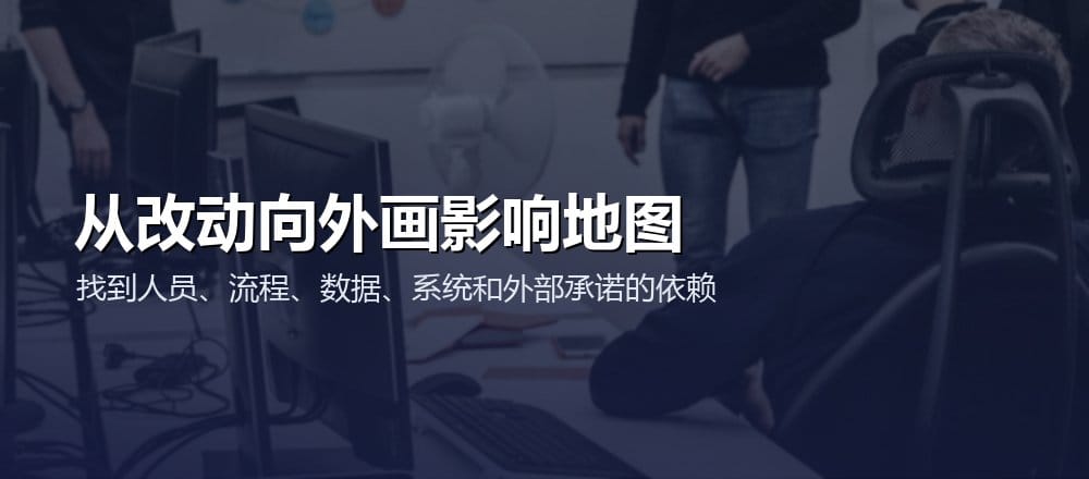 变更影响地图从人员、流程、数据、系统和外部承诺逐层寻找依赖